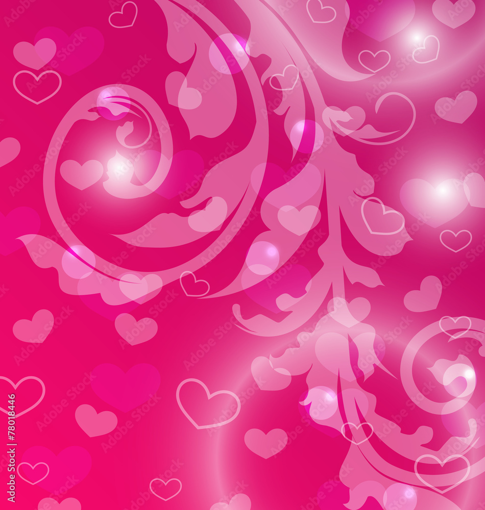 Valentine Day template with abstract floral elements and light e