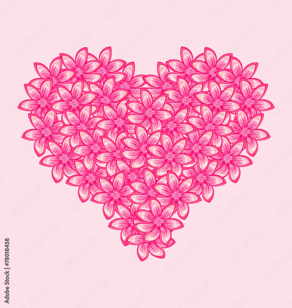 Romantic heart made of pink flowers for Valentine Day