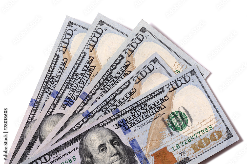 Fan group of several US hundred dollar $100 bills isolated on white background photo Fan group of several US hundred dollar $100 bills isolated on white background photo
