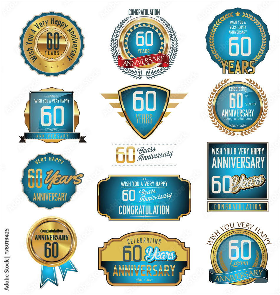 Anniversary retro badges and labels collection, 60 years Anniversary retro badges and labels collection, 60 years
