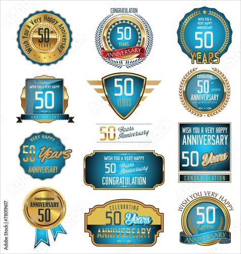 Anniversary retro badges and labels collection, 50 years