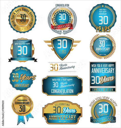 Anniversary retro badges and labels collection, 30 years