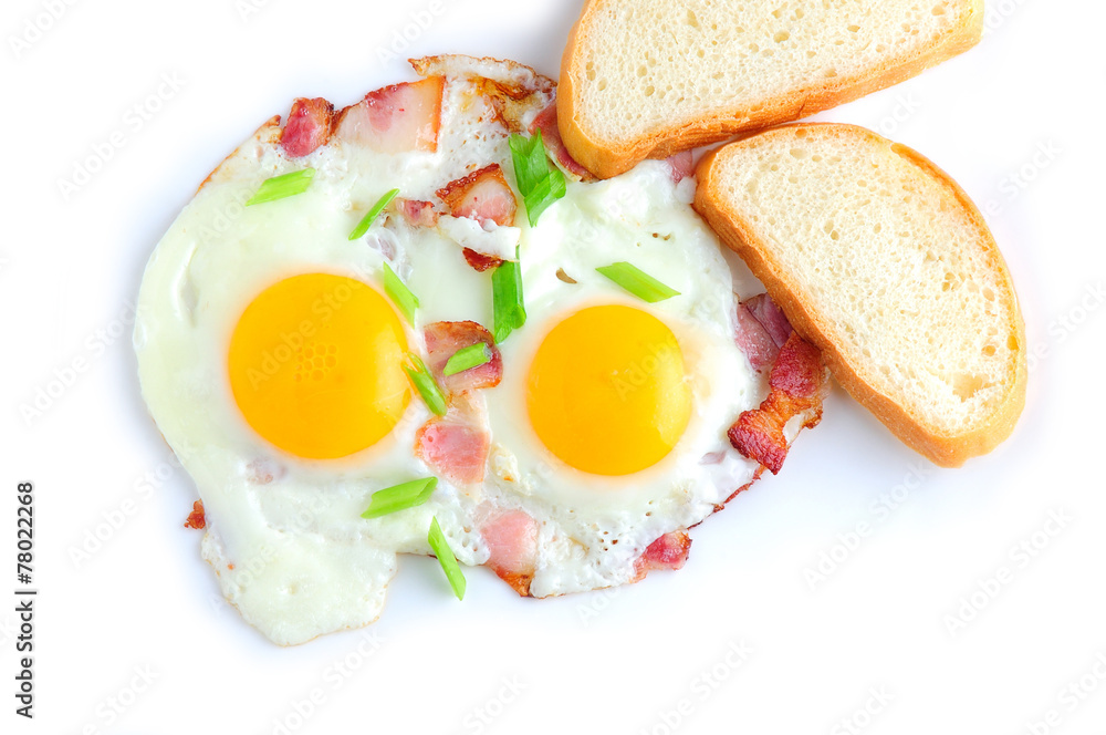 Two fried eggs and bacon