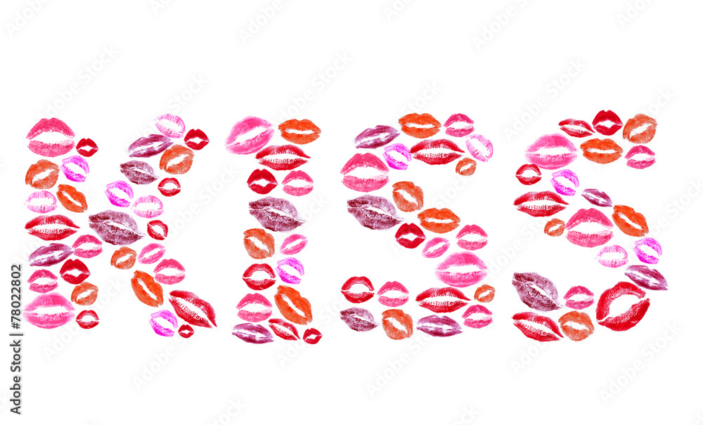 Kiss word made of kisses isolated on white Kiss word made of kisses isolated on white