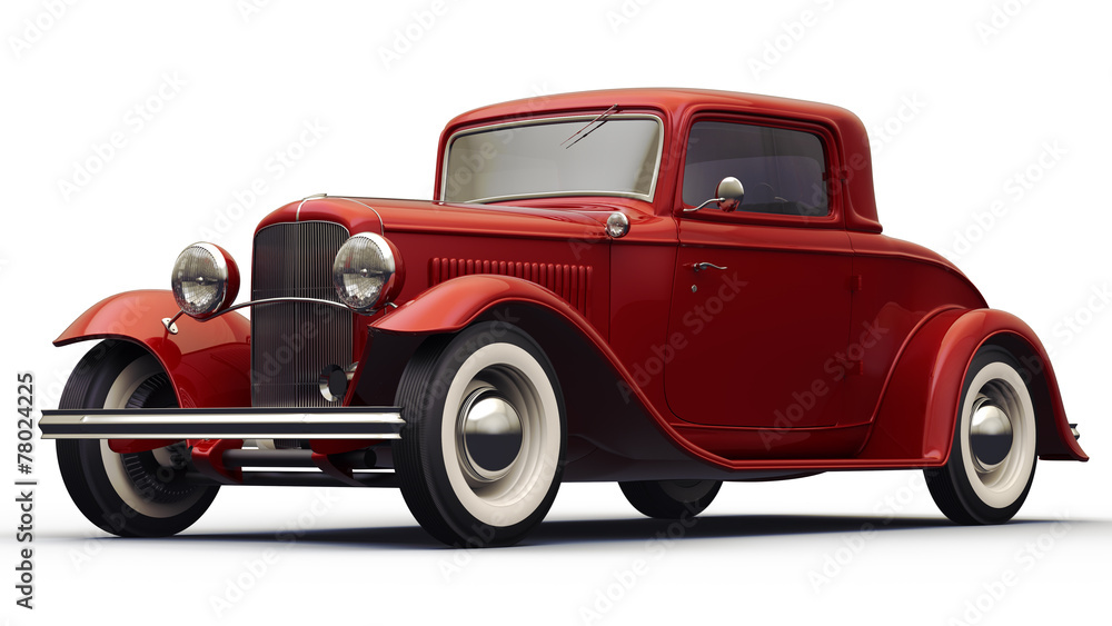 Vintage Red Car. Isolated on white background.