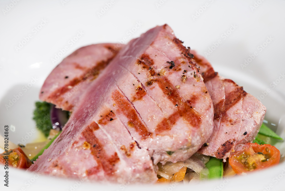Fish - Grilled Yellowfin Tuna Steaks On Vegetable Bed