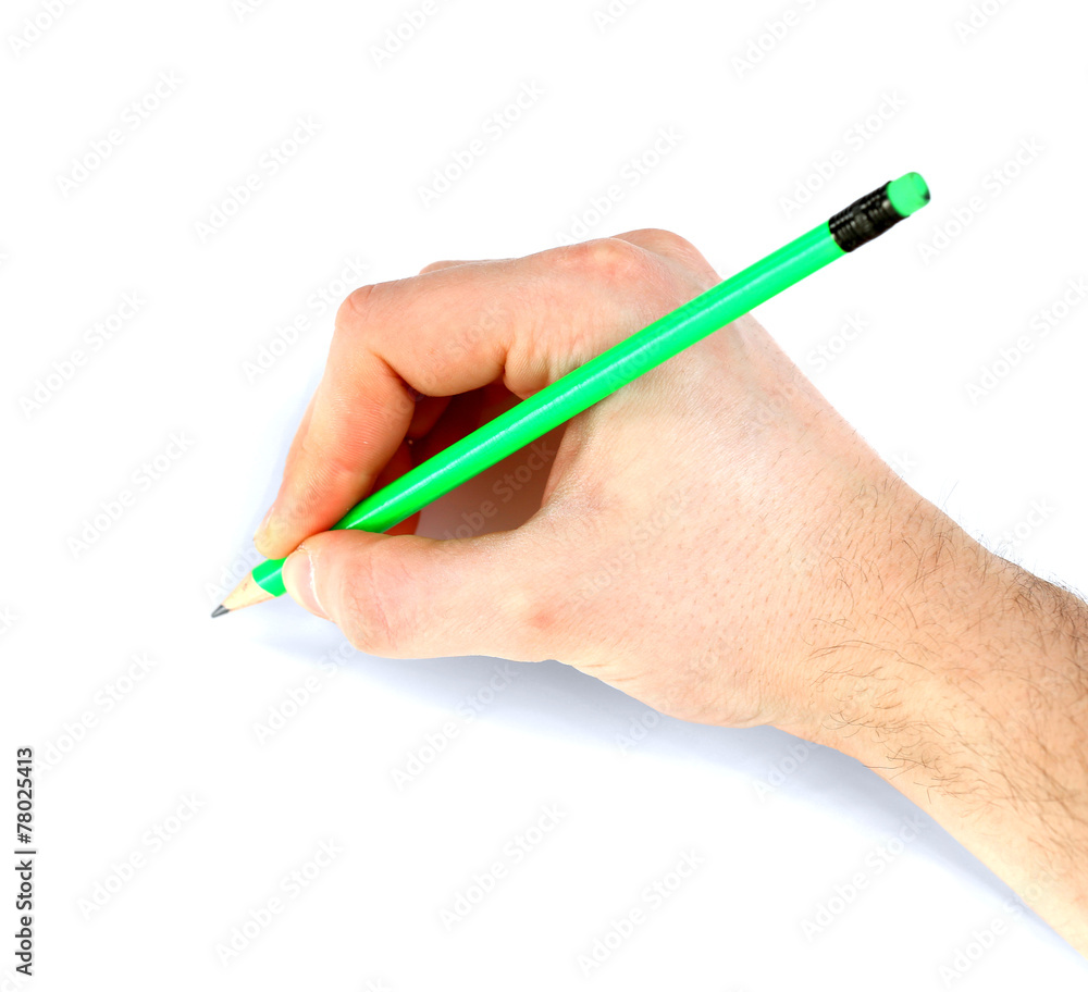 Male hand with pencil isolated on white Male hand with pencil isolated on white