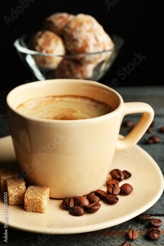 Cup of coffee and tasty cookies