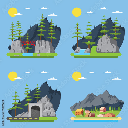 Flat design of countryside forest