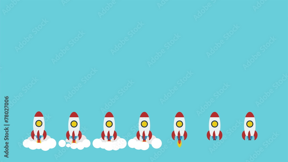 Rocket space ships take off and fly one by one Rocket space ships take off and fly one by one