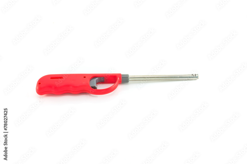 Red Gas lighter for gas-stove on a white background Red Gas lighter for gas-stove on a white background