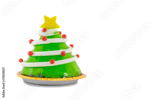 Christmas tree dessert isolated on white background.