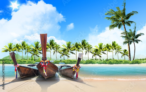 tropical beach and palm trees