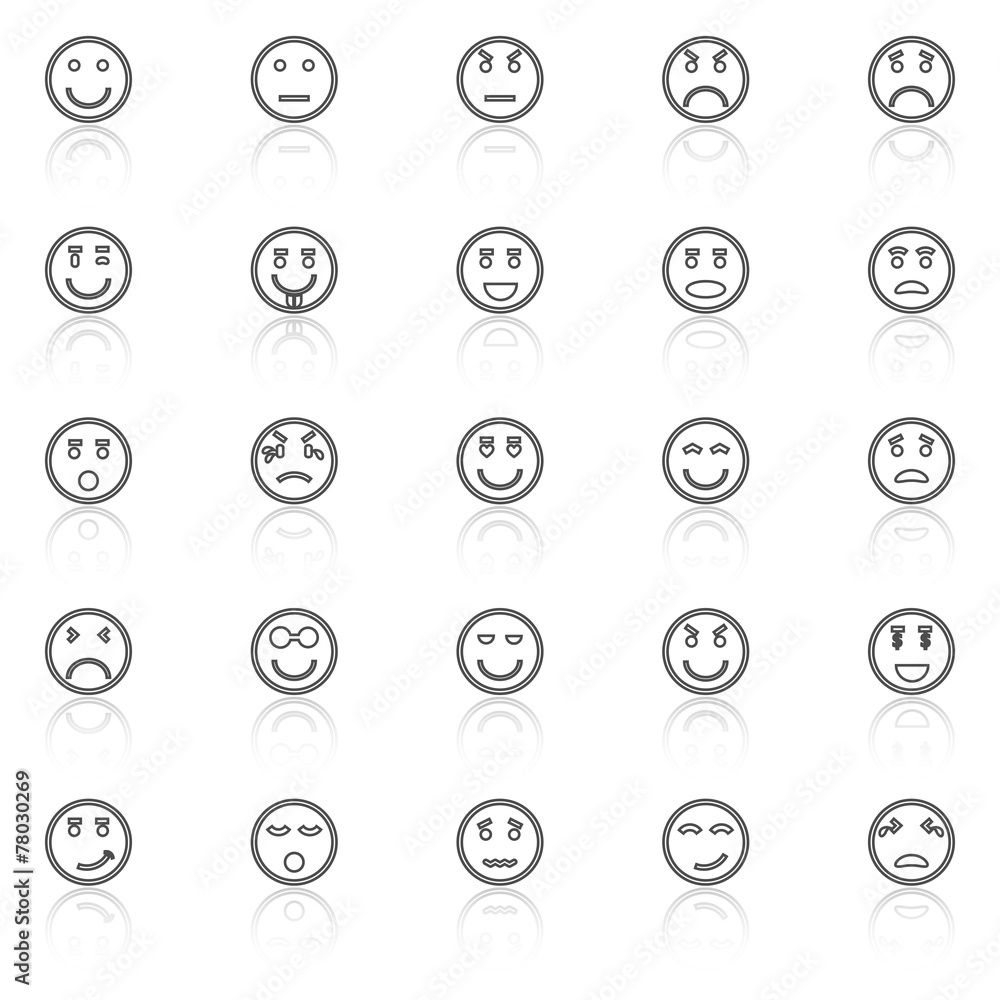 Circle face line icons with reflect on white background Circle face line icons with reflect on white background