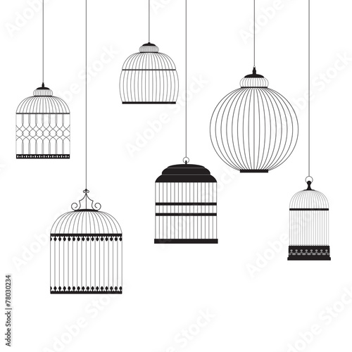 Vintage Birdcages  Silhouettes Set Vector Illustration