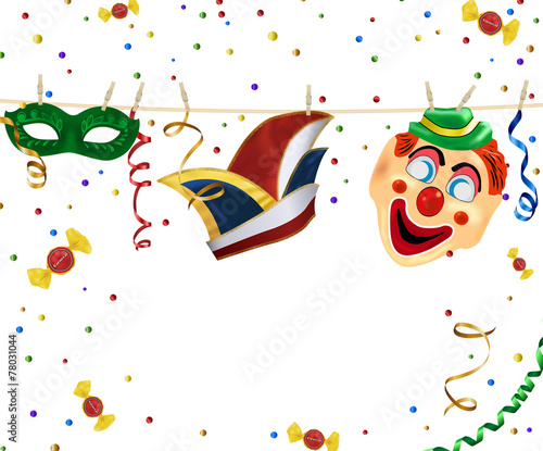 Faschingsdeko an Wäscheleine Karneval