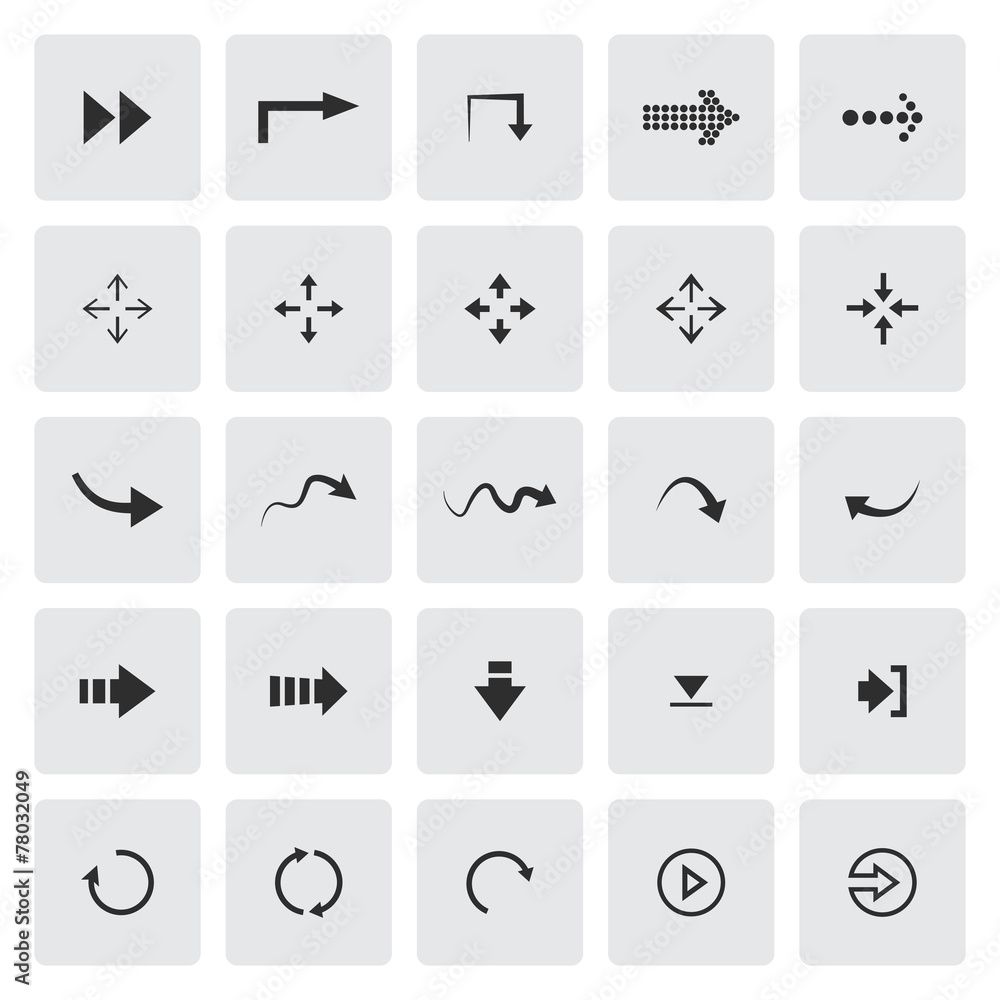 Black set of different vector arrows Black set of different vector arrows