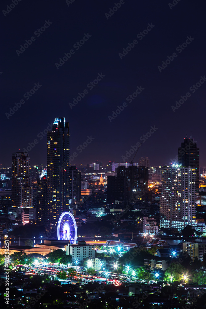 Bangkok City at night and Ferris wheel
