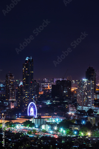 Bangkok City at night and Ferris wheel