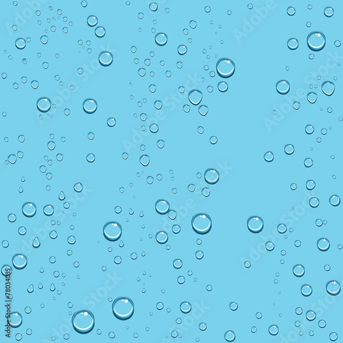 Transparent drop of water on blue seamless background