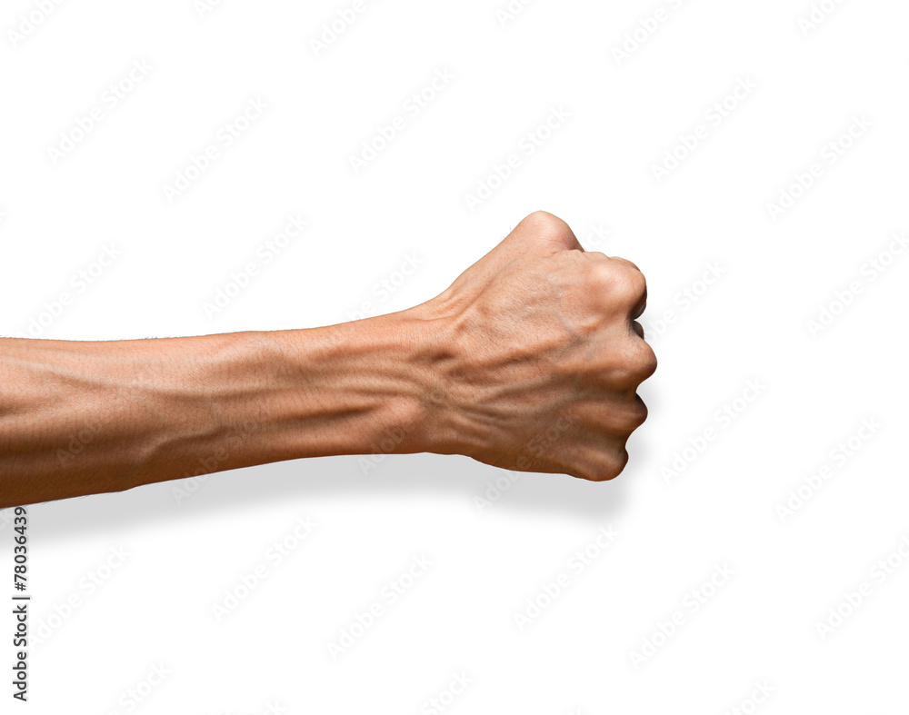 Hand with clenched a fist, isolated on white with clipping path Hand with clenched a fist, isolated on white with clipping path