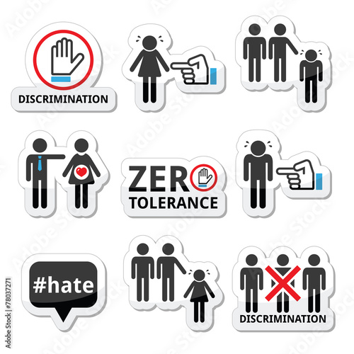 Stop discrimination of men, and women icons set