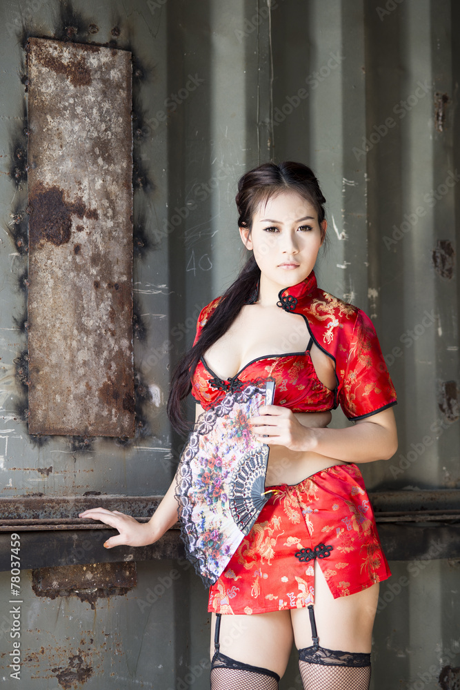 Sexy Chinese woman red dress traditional cheongsam Stock Photo | Adobe Stock