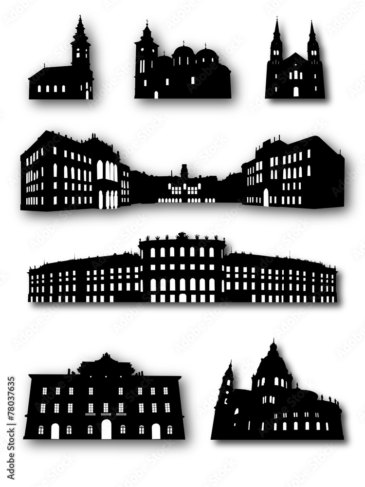 Collection of Building Silhouettes Vector