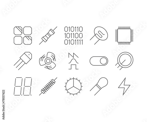 Set of thin mobile icons for circuit diagram, electronic board a