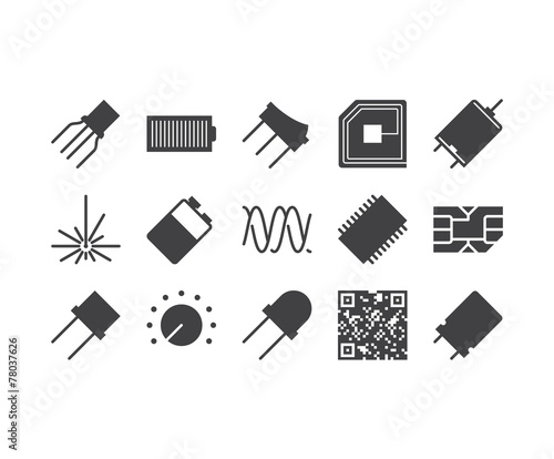 Set of thin mobile icons for circuit diagram, electronic board a