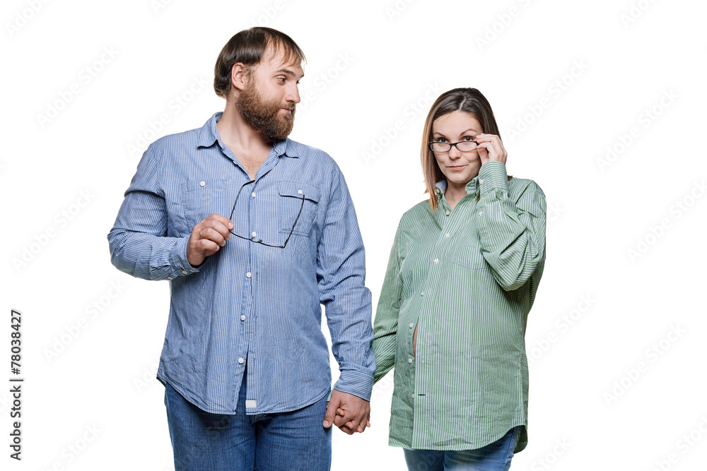 young family waiting for baby on a white background young family waiting for baby on a white background