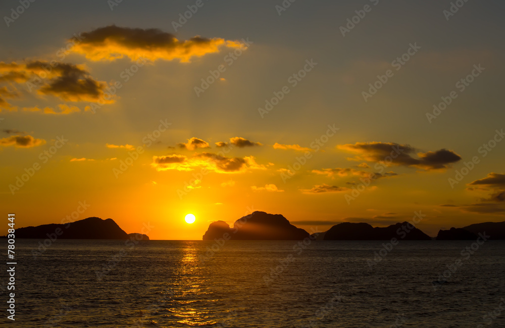 sunset in the Philippines in the area of El Nido