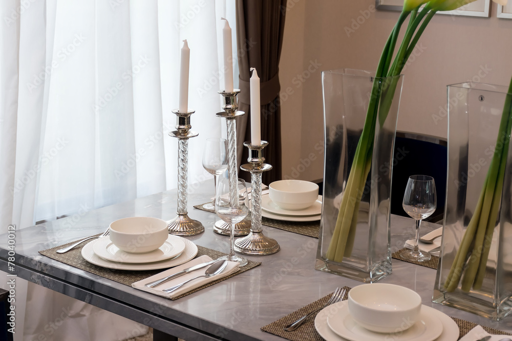 Fototapeta premium Ceramic tableware on the marble worktop