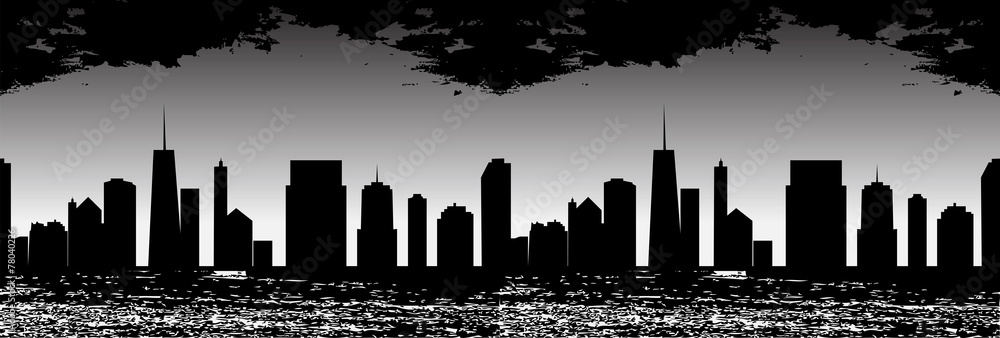 Seamless Pattern Vector Illustration of Cities Silhouette.