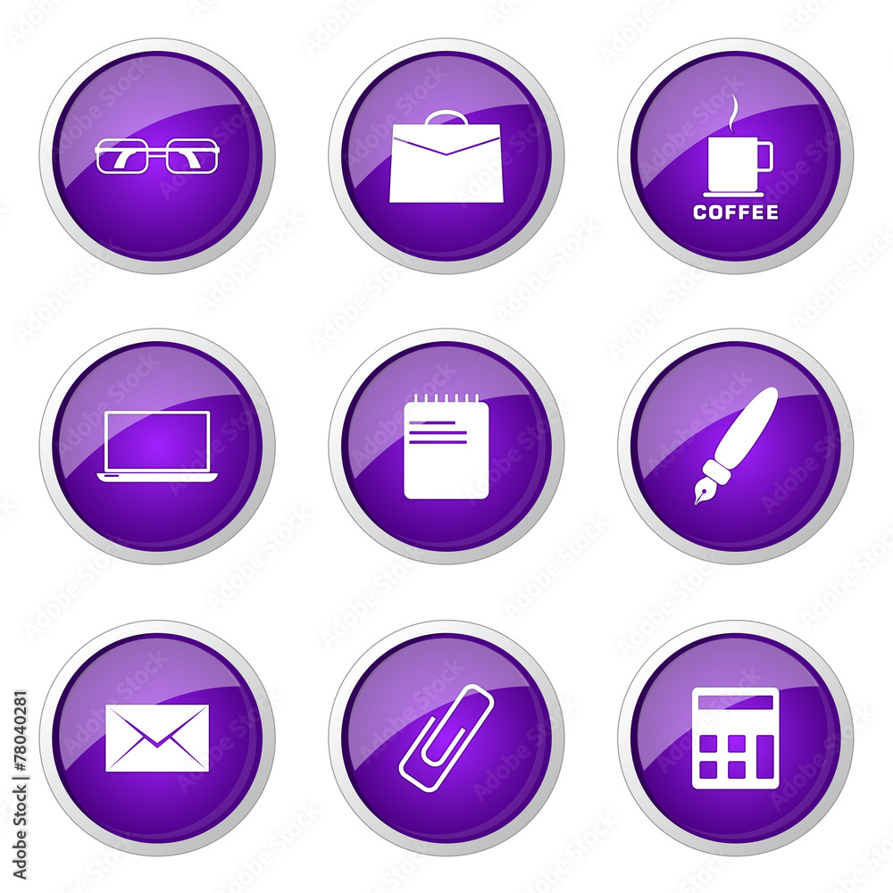 Office Work Violet Vector Button Icon Design Set Office Work Violet Vector Button Icon Design Set