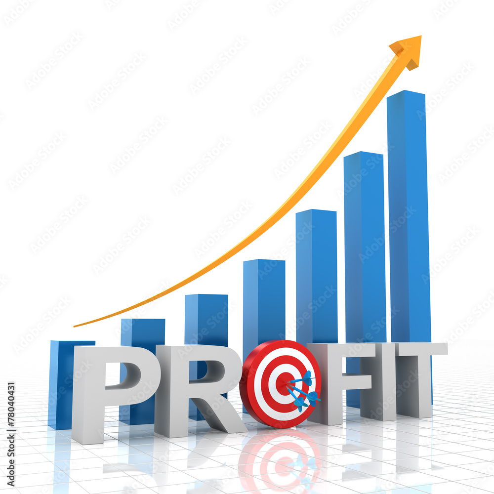 Target profit growth chart, 3d render Target profit growth chart, 3d render