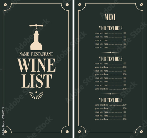 wine list with a bottle and price