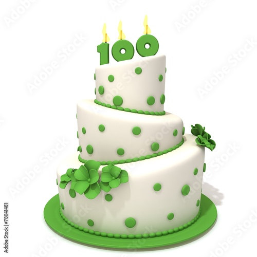Birthday cake with number one hundred 3d illustration