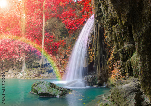 Waterfall in Deep forest at Erawan waterfall National Park