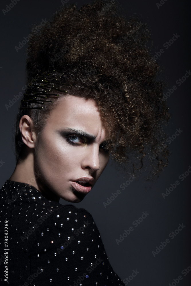 Portrait of Extravagant Female with Curly Hairs Portrait of Extravagant Female with Curly Hairs