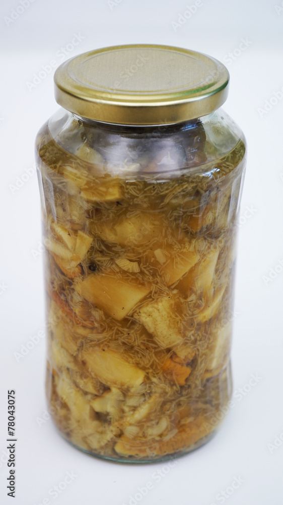 Marinated white mushroom in the bank Marinated white mushroom in the bank