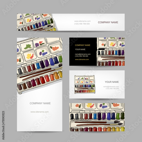 Set of creative business cards design. Paints watercolor