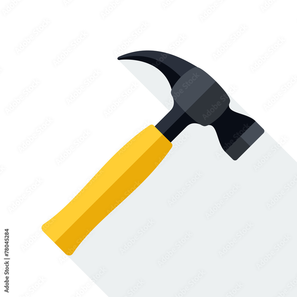 Hammer icon with long shadow on white background Hammer icon with long shadow on white background