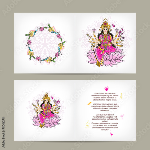 Indian goddess Shakti, postcard design