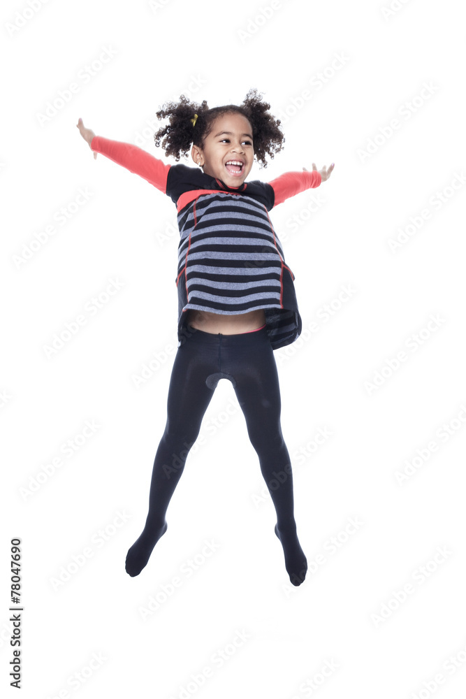 A cute african american little boy jump isolated on white backgr A cute african american little boy jump isolated on white backgr