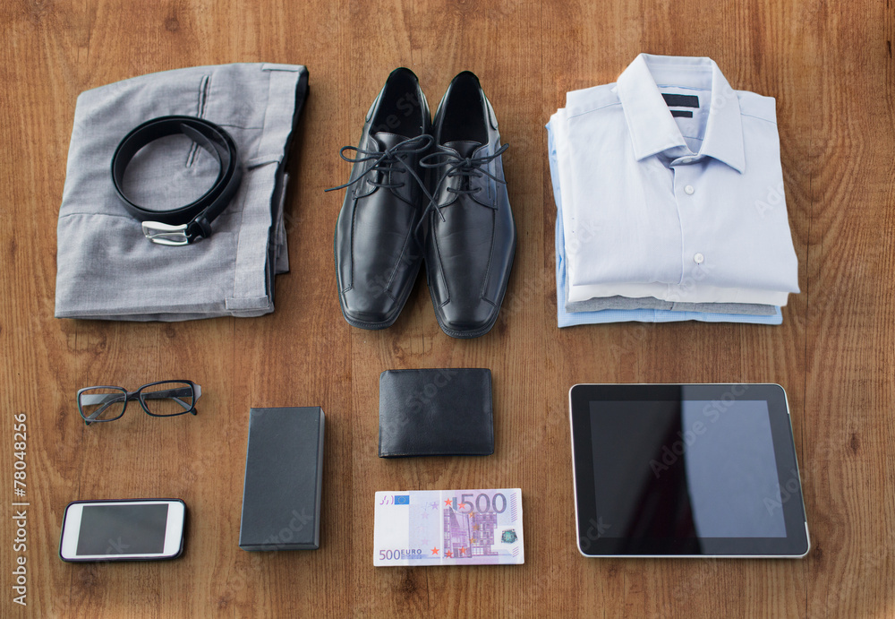 close up of formal clothes and personal stuff close up of formal clothes and personal stuff