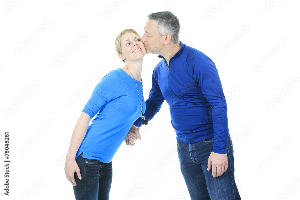 A Thoughtful couple hugging - isolated over white A Thoughtful couple hugging - isolated over white