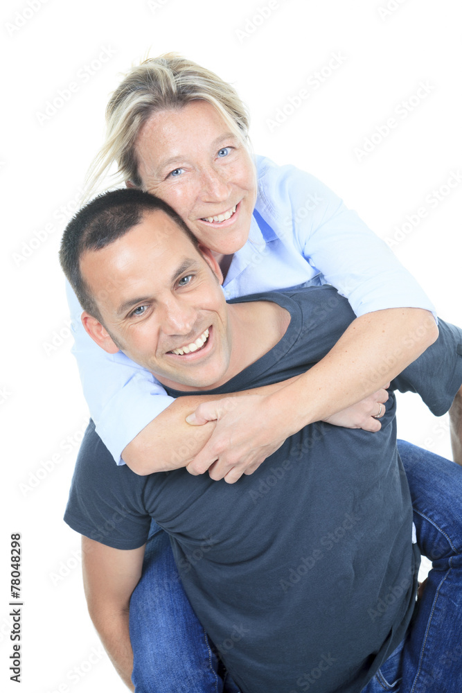 Fototapeta premium A Thoughtful couple hugging - isolated over white