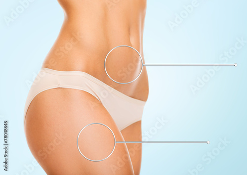 close up of woman hips and torso with magnifier