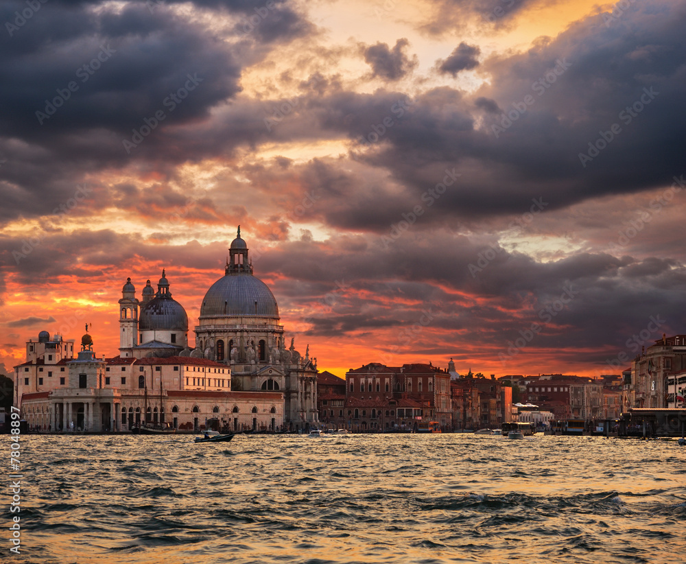 Gorgeous sunset over Grand Canal in Venice